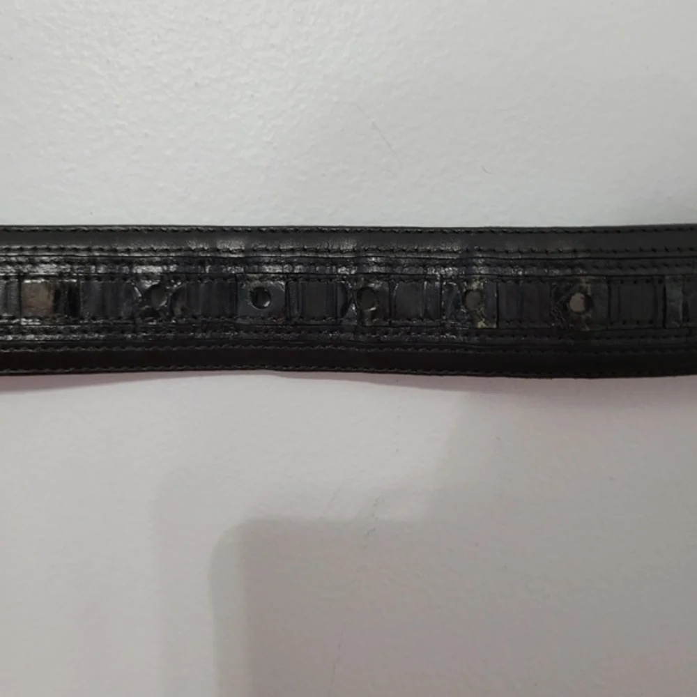 Mezlan Men's Genuine Crocodile Leather Dress Belt Size 34 Black Spain‎ Brass